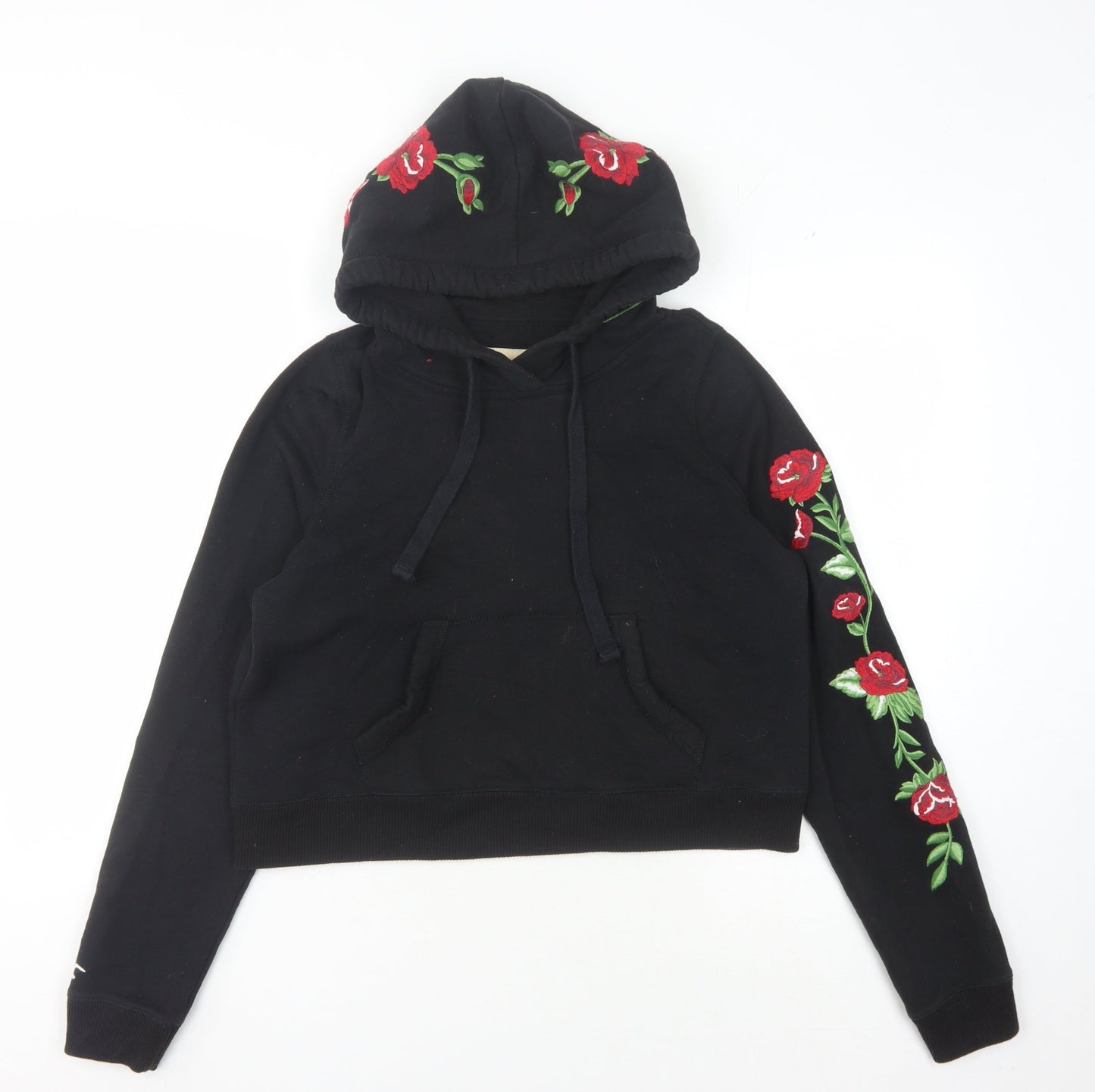 Hollister Women's Black Embroidered Hoodie Size S