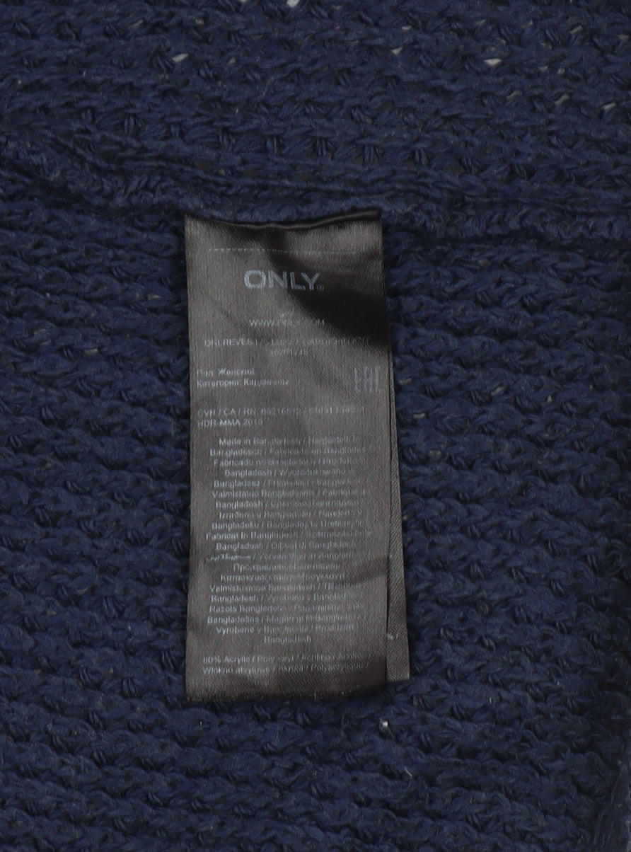 Brand and care label for Only Women's Blue Open-Knit Open Front Cardigan L
