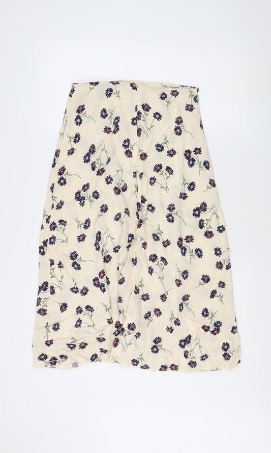 New Look Women's Ivory Floral Midi Skirt Size 10