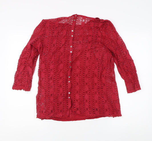 Fat Face Women's Red Lace Blouse, Size 12