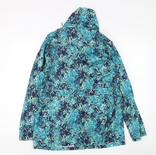 EWM Women's Blue Floral Mid-Length Hooded Coat