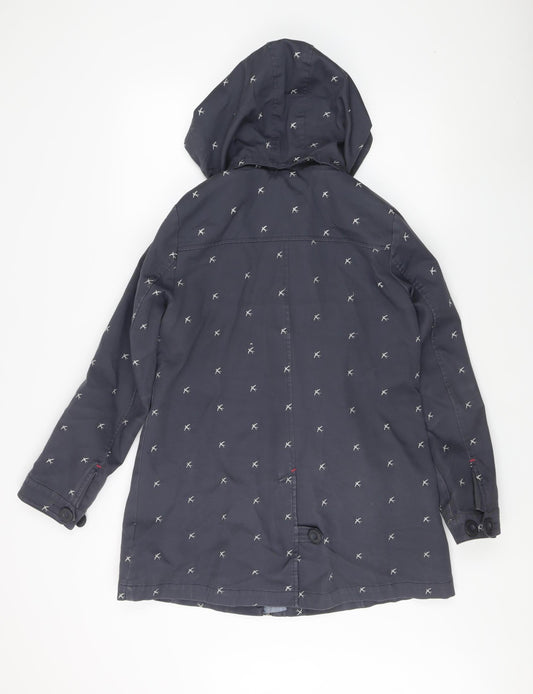 White Stuff Women's Blue Bird Pattern Hooded Coat Size 12
