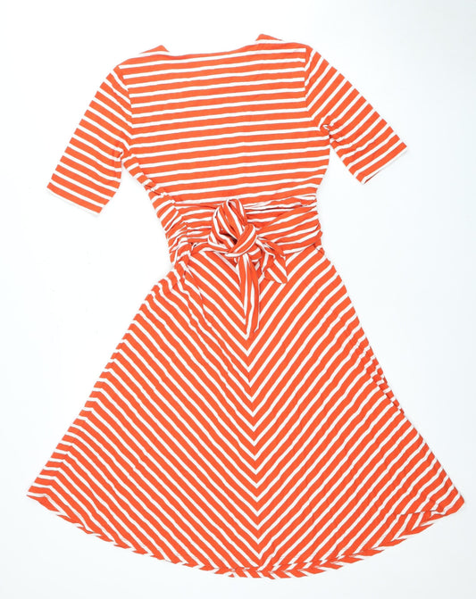 Hobbs Women’s Orange Striped Midi Dress Size 10