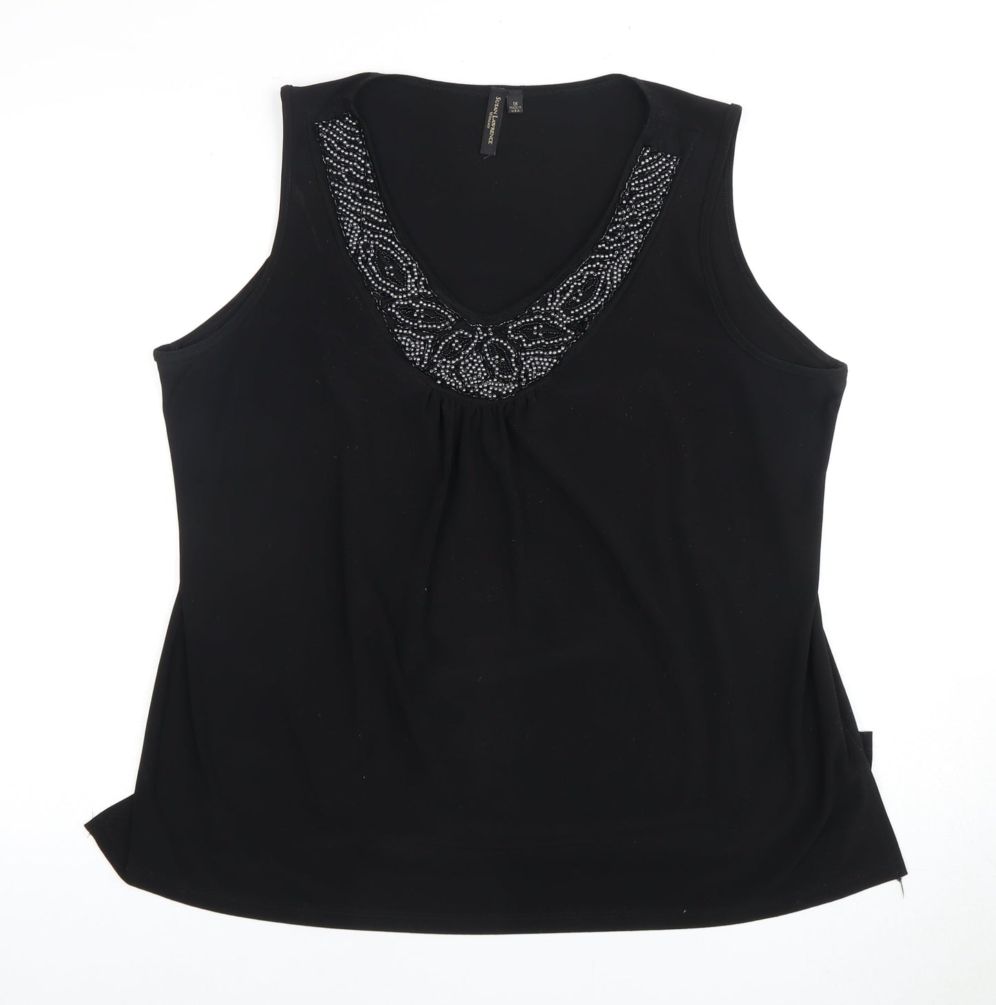 Susan Lawrence Women's Black Beaded V-Neck Tank Plus