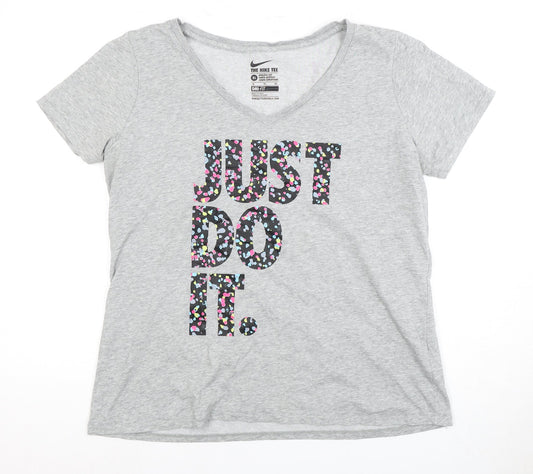Nike Women's Grey V-Neck T-Shirt XL, Casual Athletic Look