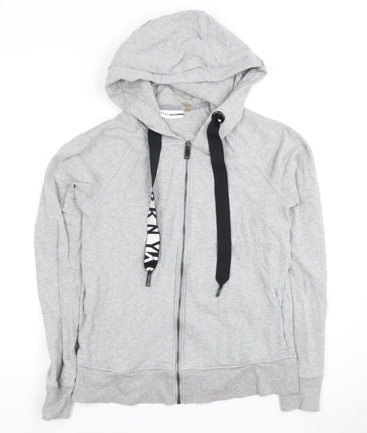 DKNY Women Grey Hoodie, Size S, with Logo & Zip