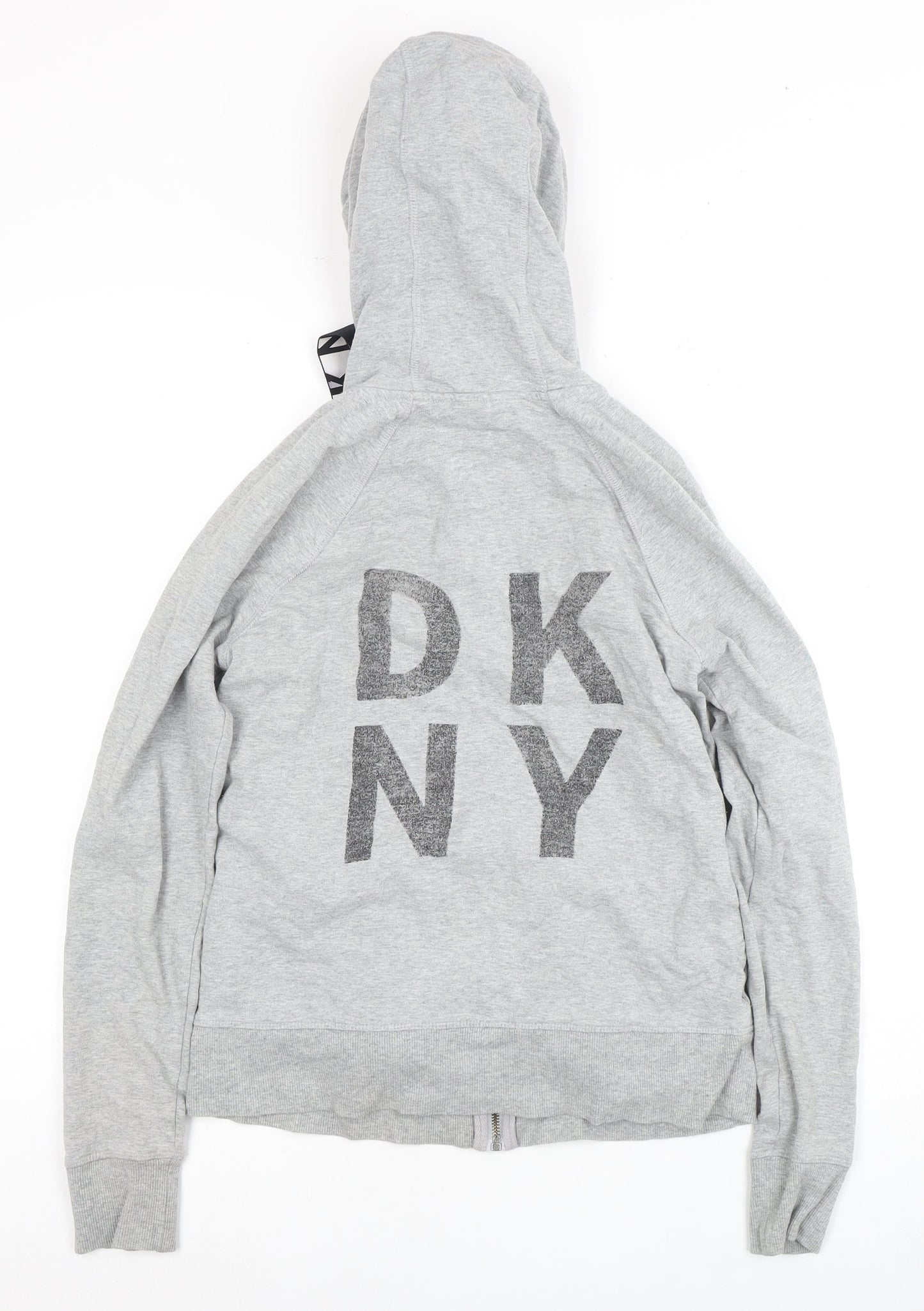 DKNY Women Grey Hoodie, Size S, with Logo & Zip