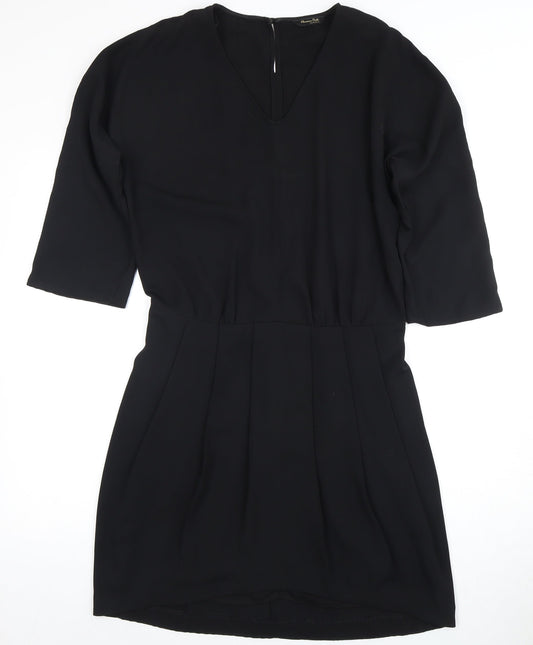 Massimo Dutti Women's Black V-Neck Dress Size 12