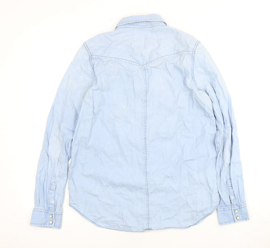 American Eagle Blue Button-Up Shirt S Long Sleeve Collared