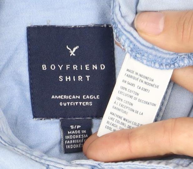 American Eagle Blue Button-Up Shirt S Long Sleeve Collared