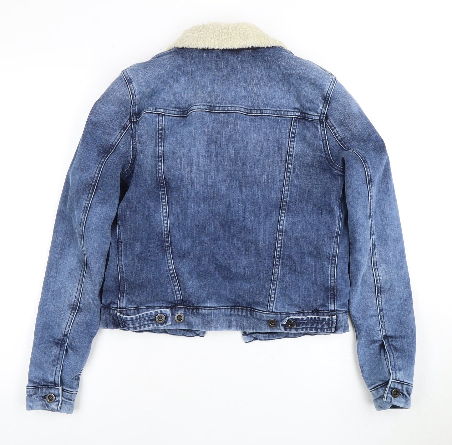 Calvin Klein Women's Blue Denim Jacket, Size S, Biker Style