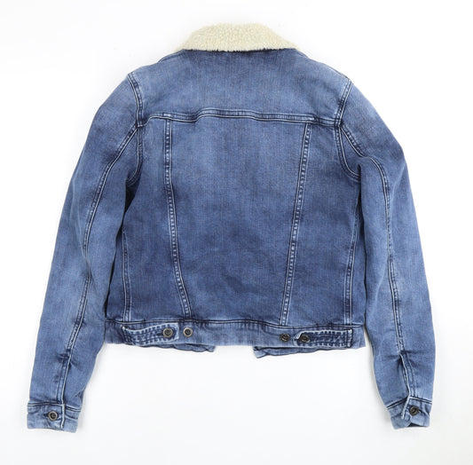 Calvin Klein Women's Blue Denim Jacket, Size S, Biker Style