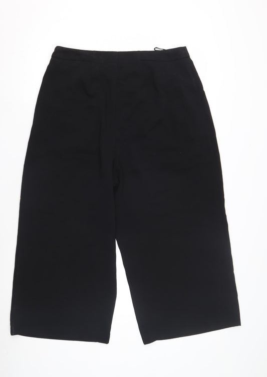 Warehouse Black Cropped Pleated Trousers Size 14