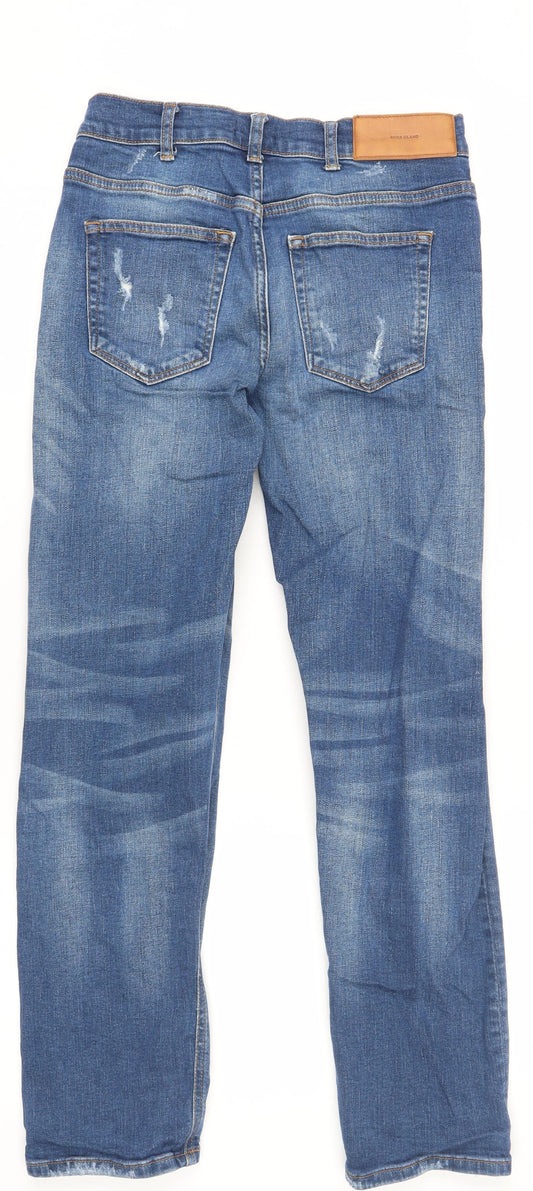 River Island Men's Blue Distressed Straight Jeans Size 28