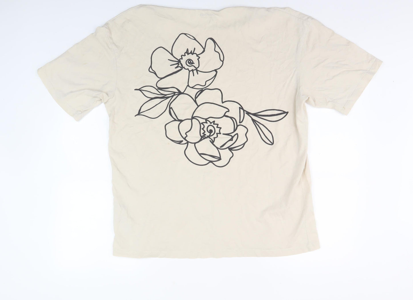 Jack & Jones Men's Beige Floral T-Shirt, Size L, Cotton, Graphic