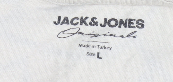 Jack & Jones Men's Beige Floral T-Shirt, Size L, Cotton, Graphic