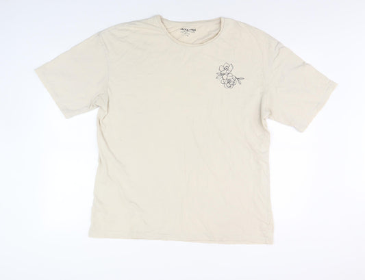 Jack & Jones Men's Beige Floral Graphic T-Shirt - L