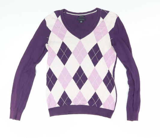 Tommy Hilfiger Women's Purple Argyle Pullover Jumper