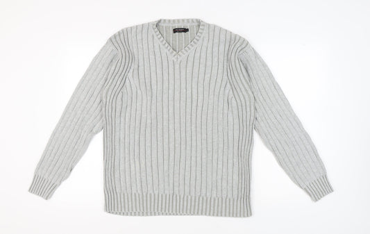 Jeff Banks Men's Grey V-Neck Pullover Jumper Size L