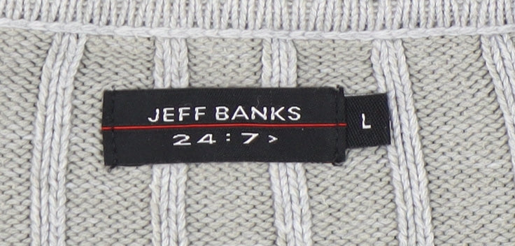 Jeff Banks Men's Grey V-Neck Pullover Jumper Size L