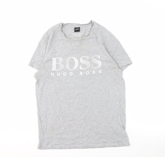Hugo Boss Men's Grey Cotton Logo T-Shirt, Size S