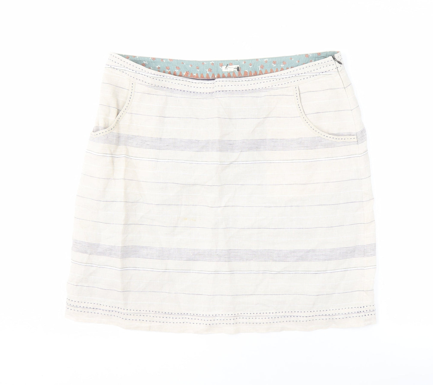 White Stuff Women's Striped Linen Skirt Size 14