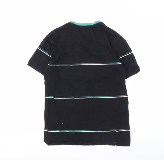 St Goliath Men's Black Striped T-Shirt, 90s Crew Neck, Small