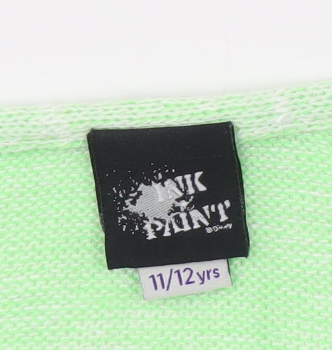 Brand and care label for Disney girls’ green tank top - 11-12 years, cartoon graphic