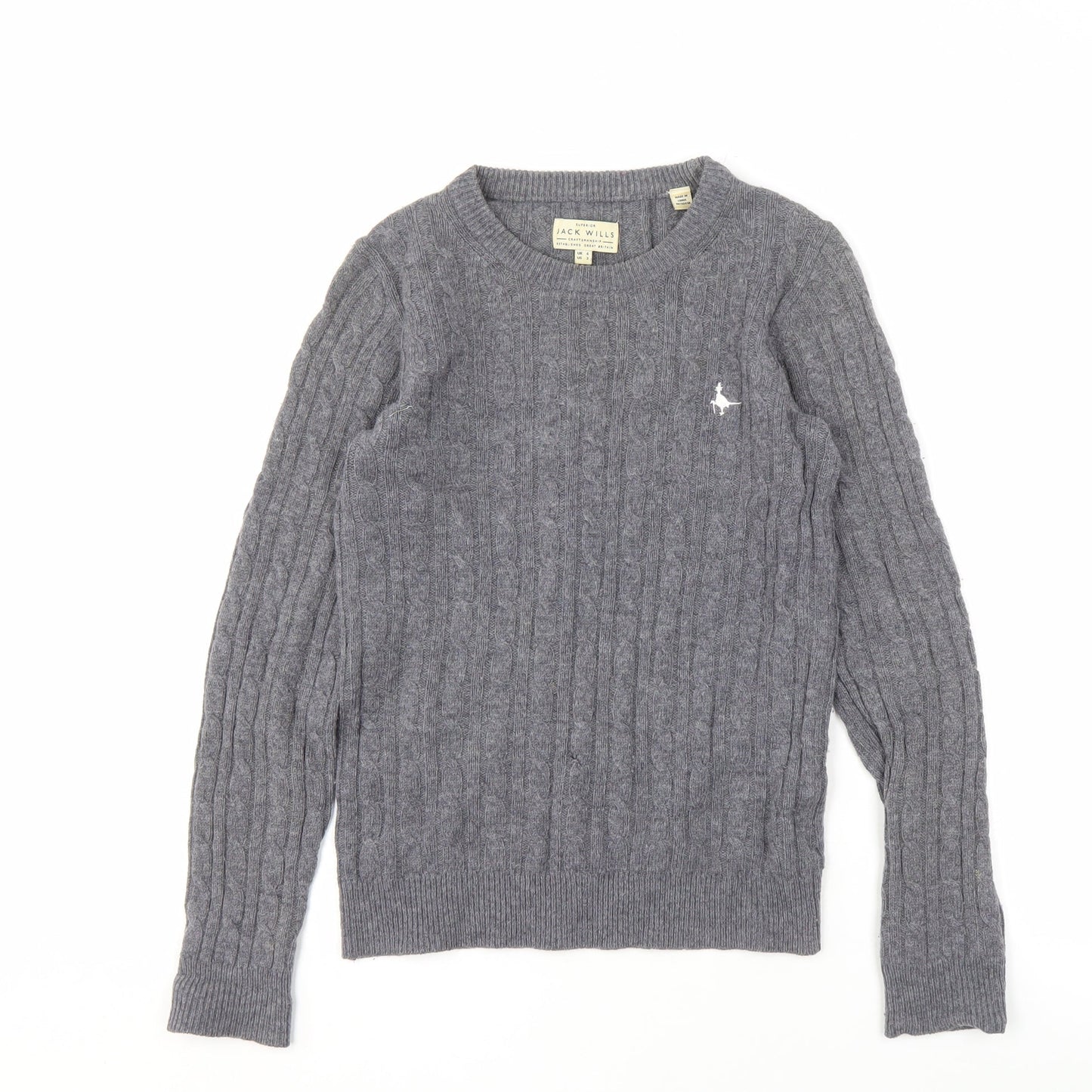 Jack Wills Women's Grey Cable-Knit Jumper Size 6
