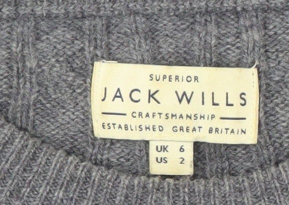 Jack Wills Women's Grey Cable-Knit Jumper Size 6