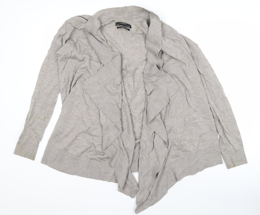 AllSaints Women's Grey Merino Wool Open Front Cardigan, L, Open Style
