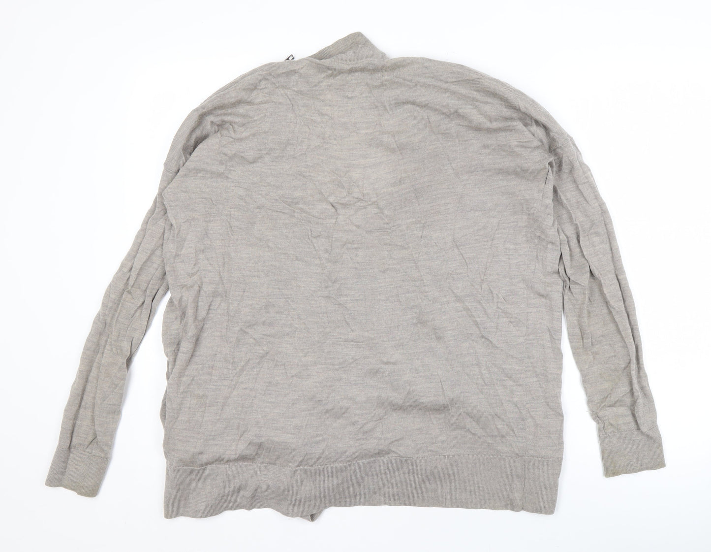 AllSaints Women's Grey Merino Wool Open Front Cardigan, L, Open Style