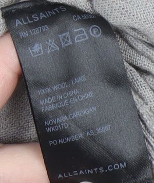 AllSaints Women's Grey Merino Wool Open Front Cardigan, L, Open Style