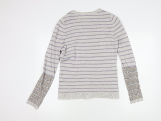 Beacon Cove Girls Striped Merino Wool Jumper Grey M