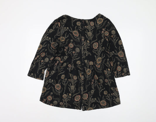 Fatface Women's Black Floral Tunic Blouse, Size 12