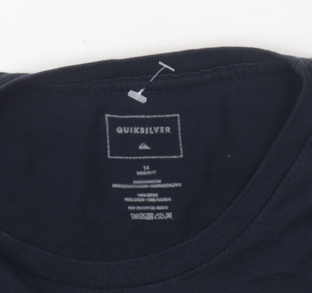 Quiksilver Blue Unisex T-Shirt, Size 14, Cotton Crew Neck Casual