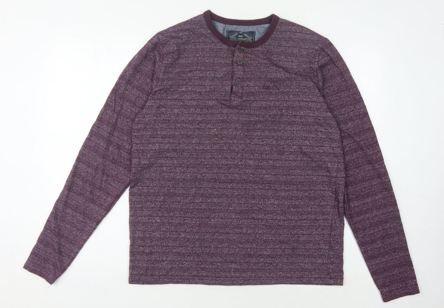 Tokyo Laundry Men's Purple Striped Henley T-Shirt L
