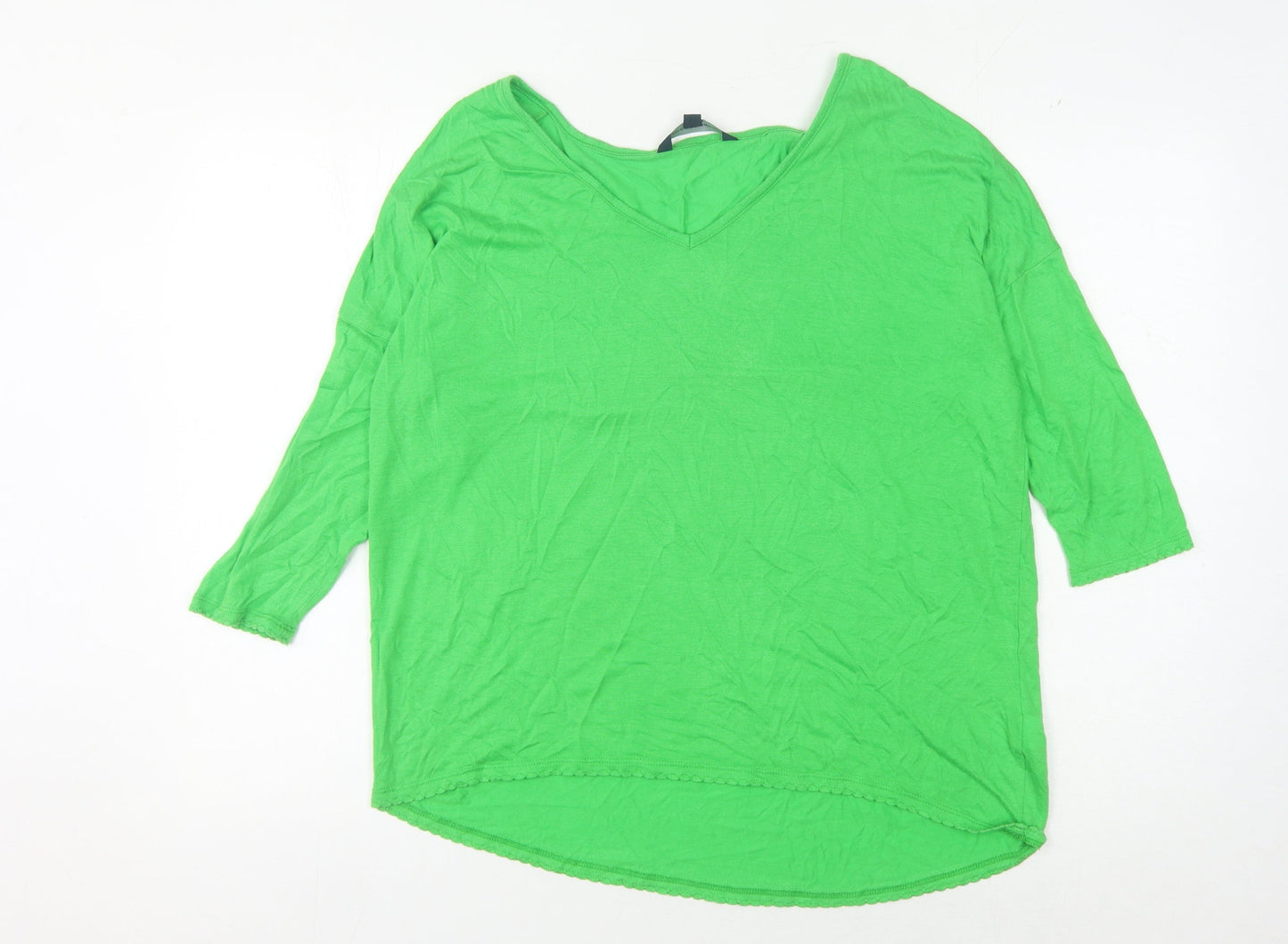 French Connection Green V-Neck Women's Top - S 3/4 Sleeve