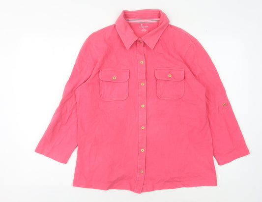 Lands' End Women's Pink Button-Up Shirt L