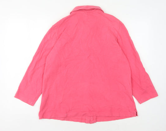 Lands' End Women's Pink Button-Up Shirt L