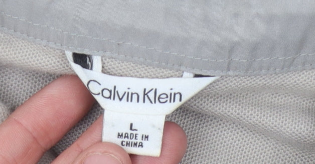 Calvin Klein Men's Beige Polo Shirt L, Casual Button-Down