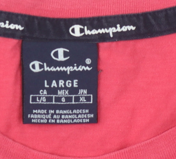 Champion Men's Red Crew Neck T-Shirt, Size L, Logo Accent