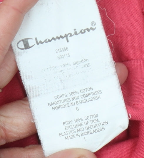 Champion Men's Red Crew Neck T-Shirt, Size L, Logo Accent