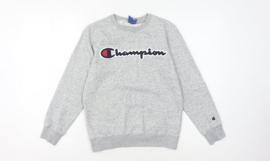 Additional front view of Champion boys’ grey pullover sweatshirt l logo casual