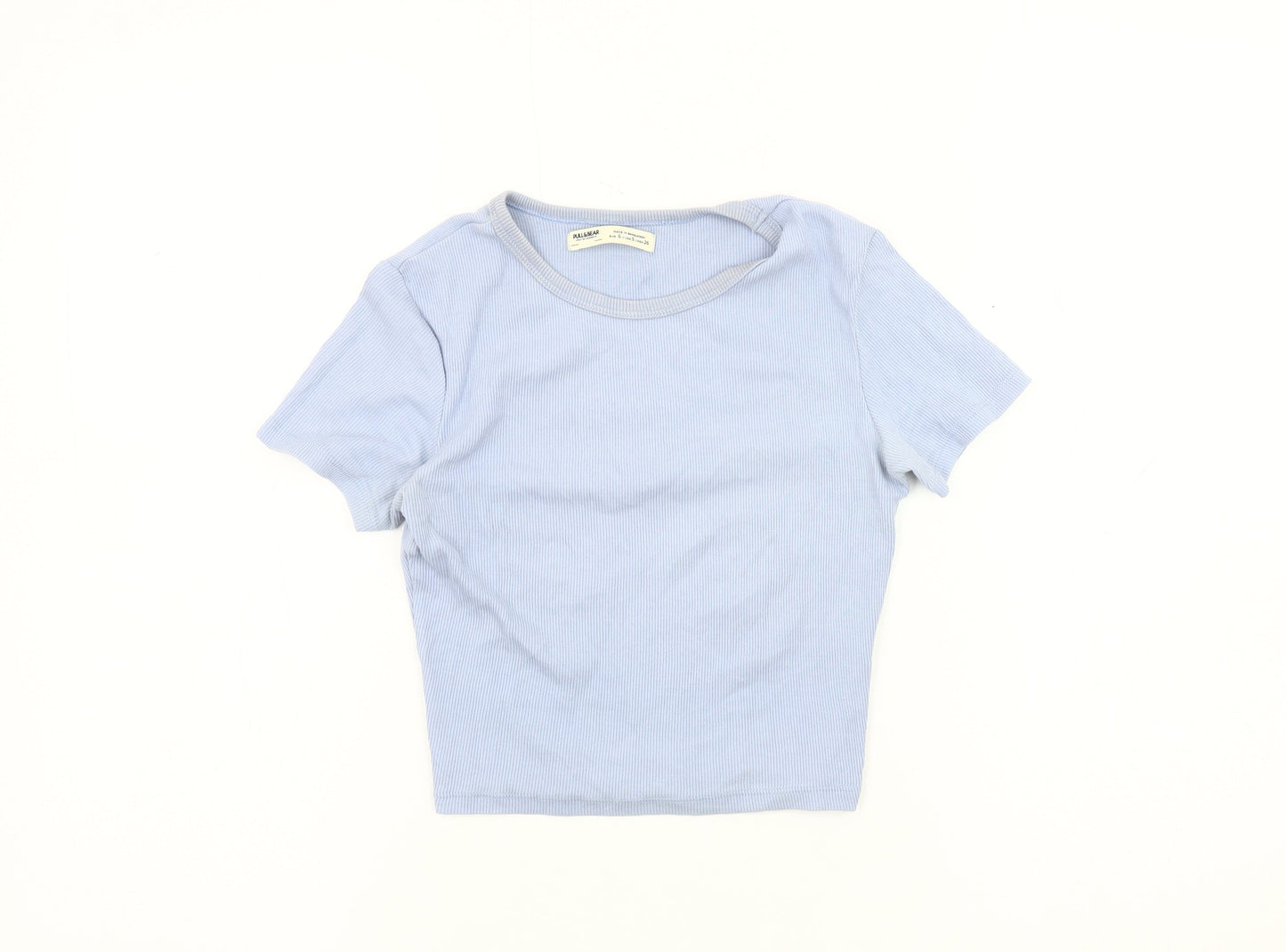 Pull & Bear Women's Blue S T-Shirt, Basic Short Sleeve Jersey