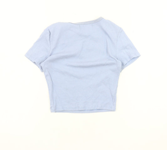 Womens UK Size S Pull & Bear Blue Cotton Blend T-Shirt