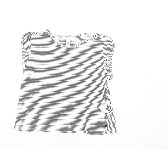 Lee Women's Black White Striped Sleeveless T-Shirt