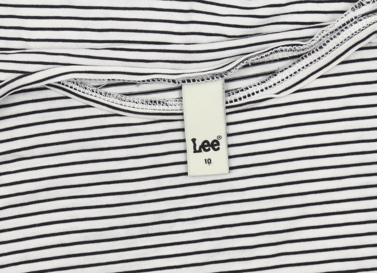 Lee Women's Black White Striped Sleeveless T-Shirt