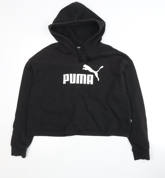 Puma Women's Black Hooded Pullover Logo Hoodie Size 8