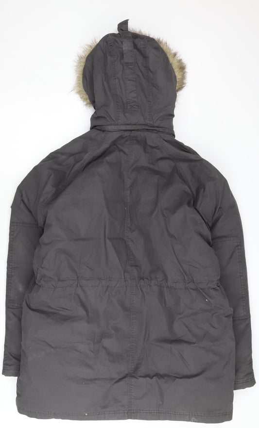 Fat Face Men's Black Parka Coat with Hood – M